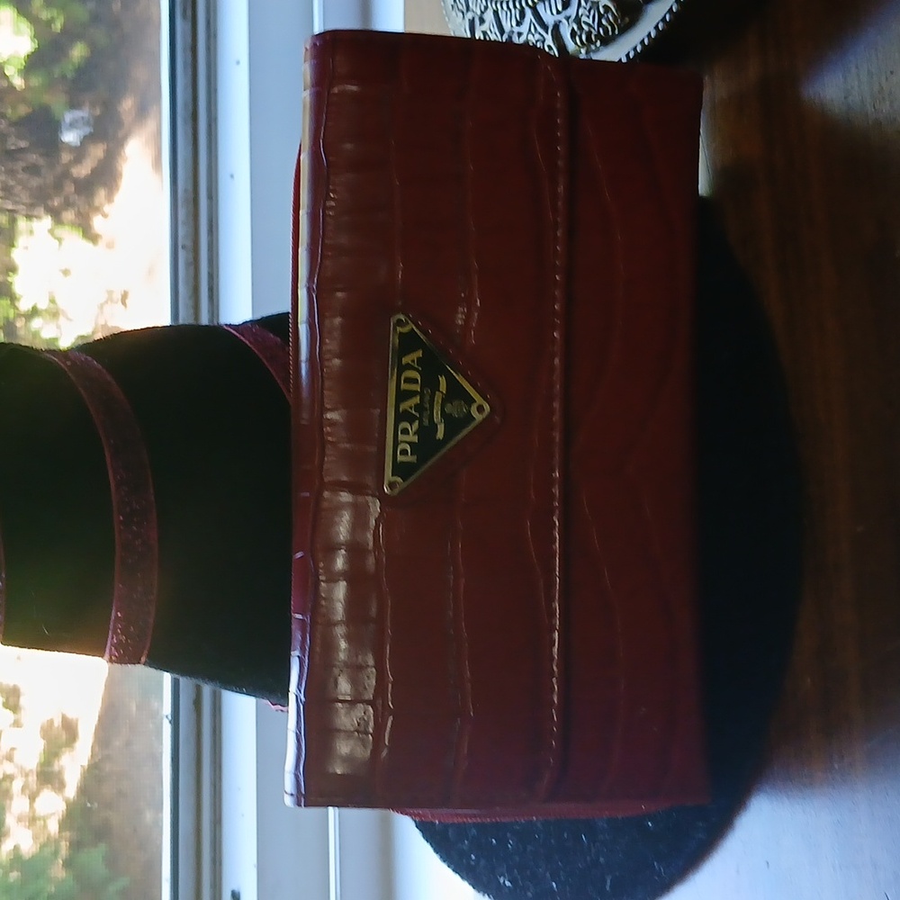 Prada Red Croc-Embossed Leather Wallet